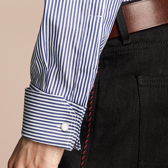 NWT Burberry Men's Ruffle Stripe Trim Fit Shirt– Luxe Statement Work or Event - Picture 5 of 9